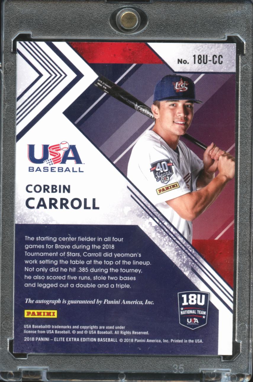 Corbin Carroll 2018 Elite Extra Edition Auto Autograph RC 24/99 USA Diamondbacks