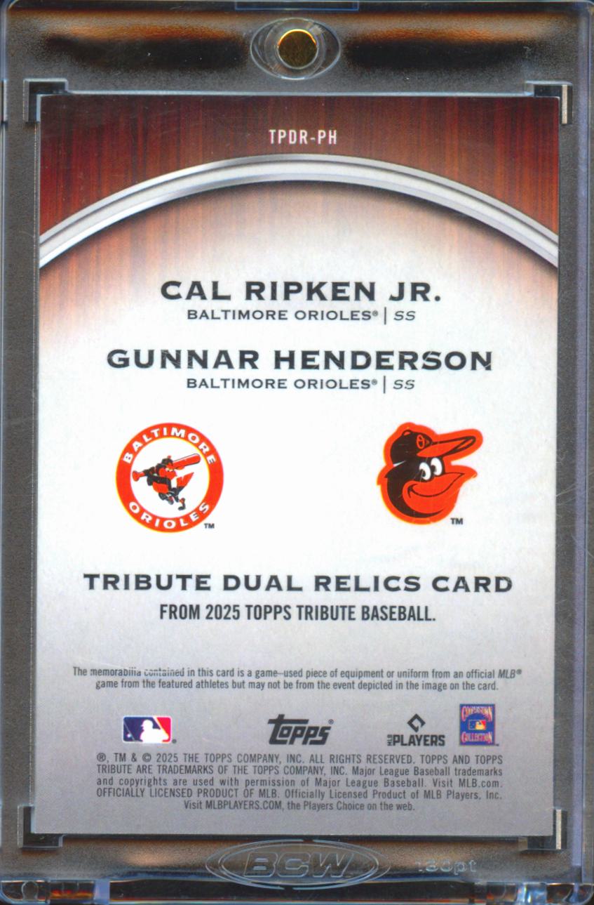 Cal Ripken Jr. / Gunnar Henderson 2025 Tribute Game Worn Patch 70/99 Orioles