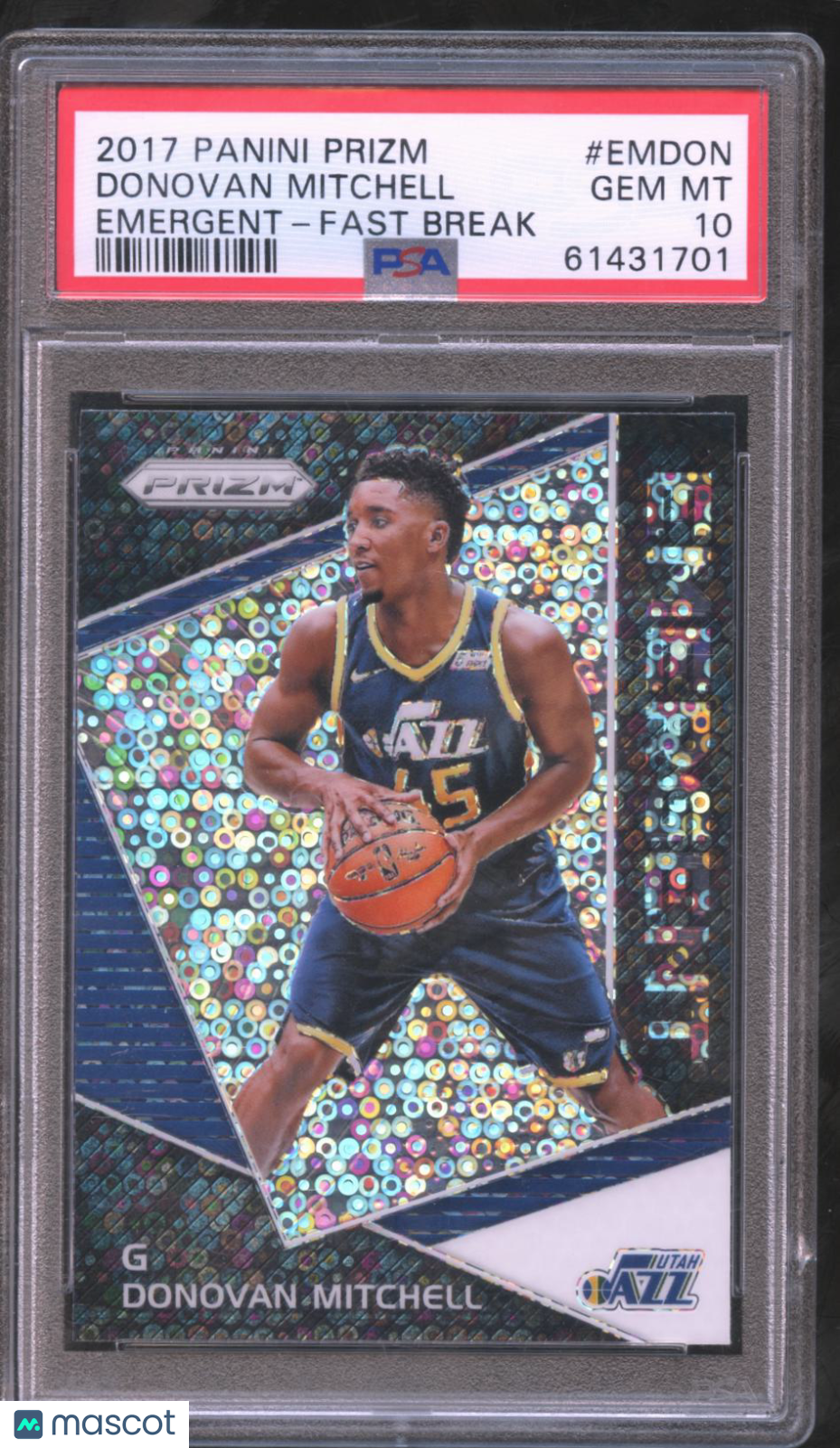 Donovan Mitchell 2017-18 Prizm Emergent Fast Break Disco Rookie RC Jazz PSA 10