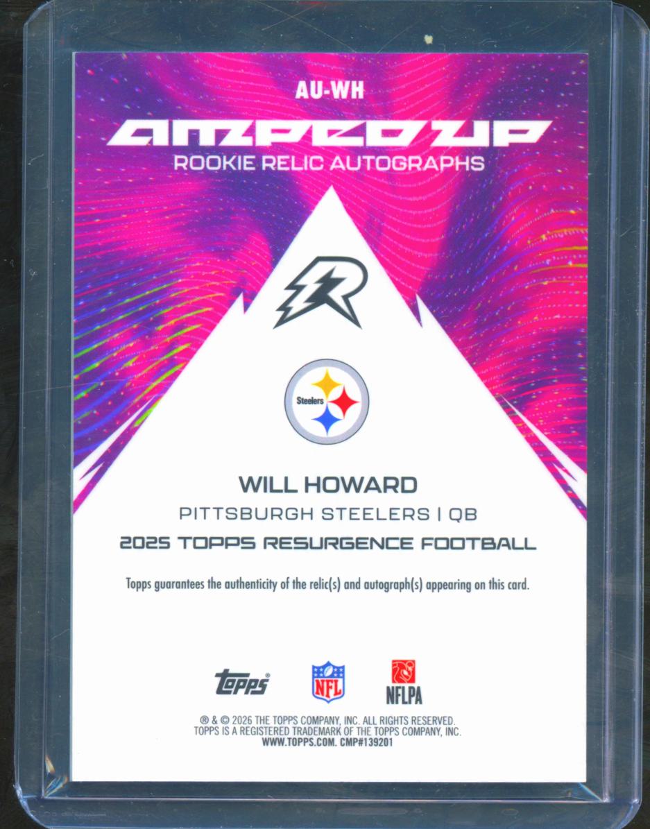 Will Howard 2026 Topps Resurgence Auto Autograph Patch RC 3/25 Steelers