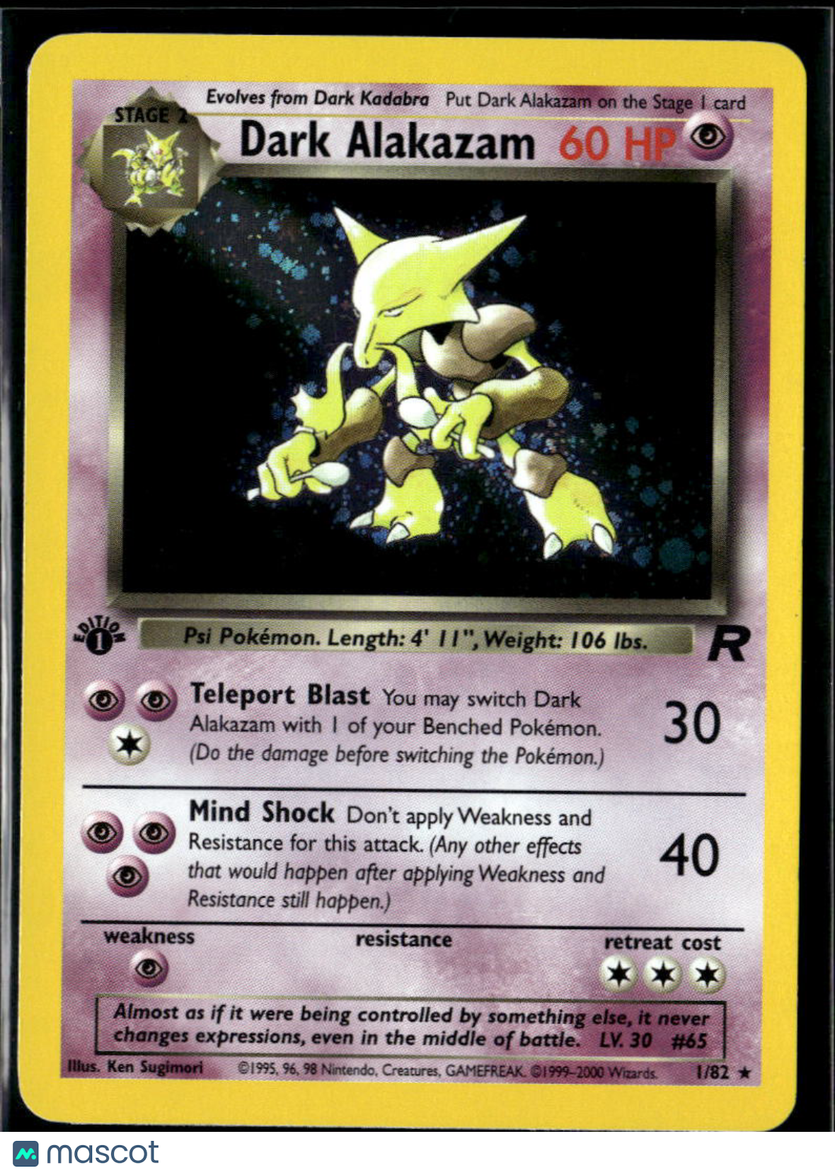 Dark Alakazam 2000 Team Rocket Holo Rare 1st Edition #1/82