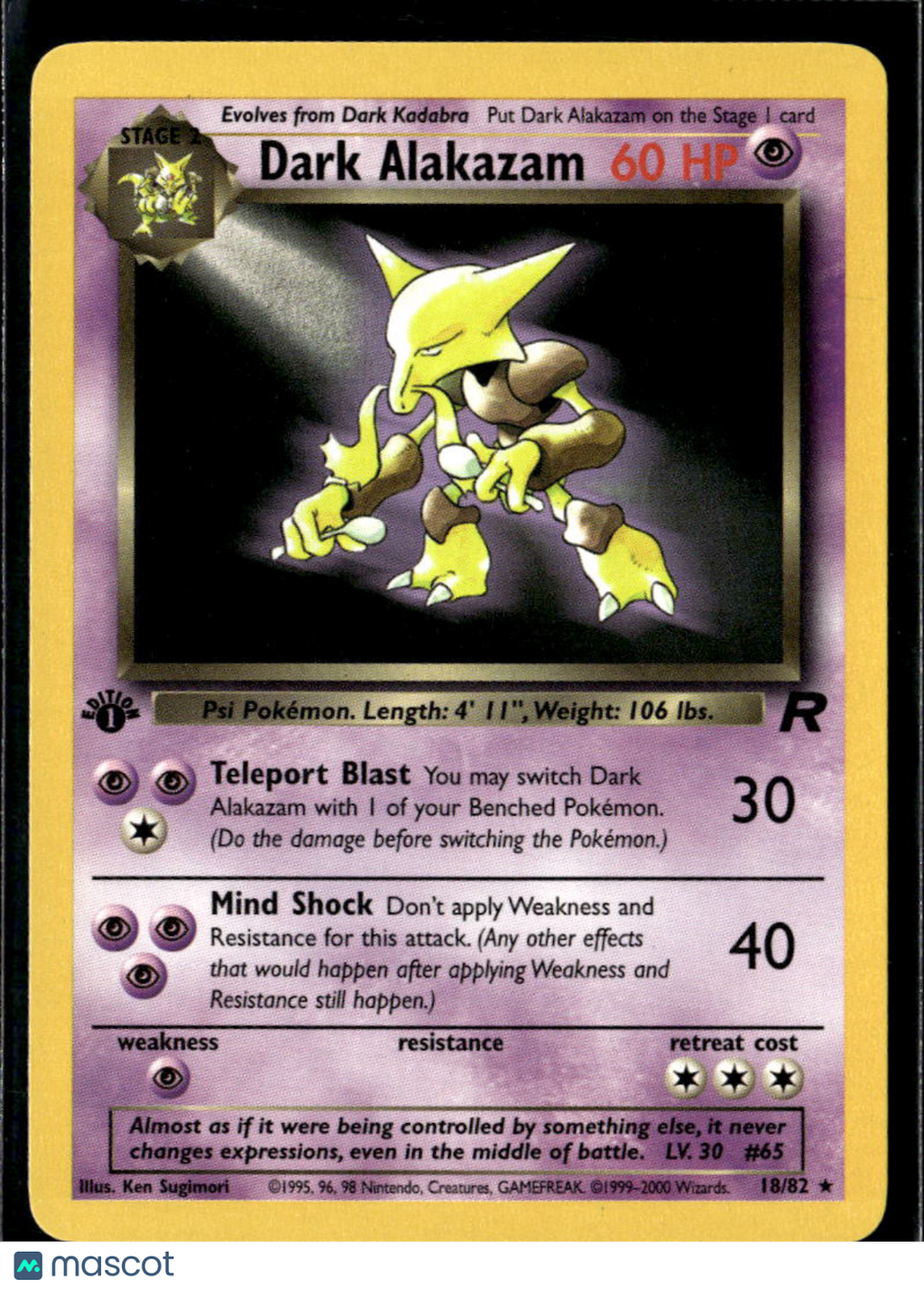 Dark Alakazam 2000 Team Rocket Rare 1st Edition #18/82