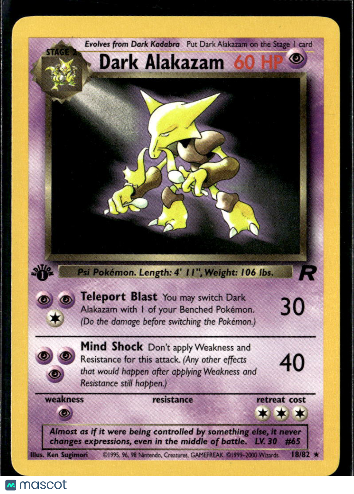 Dark Alakazam 2000 Team Rocket Rare 1st Edition #18/82