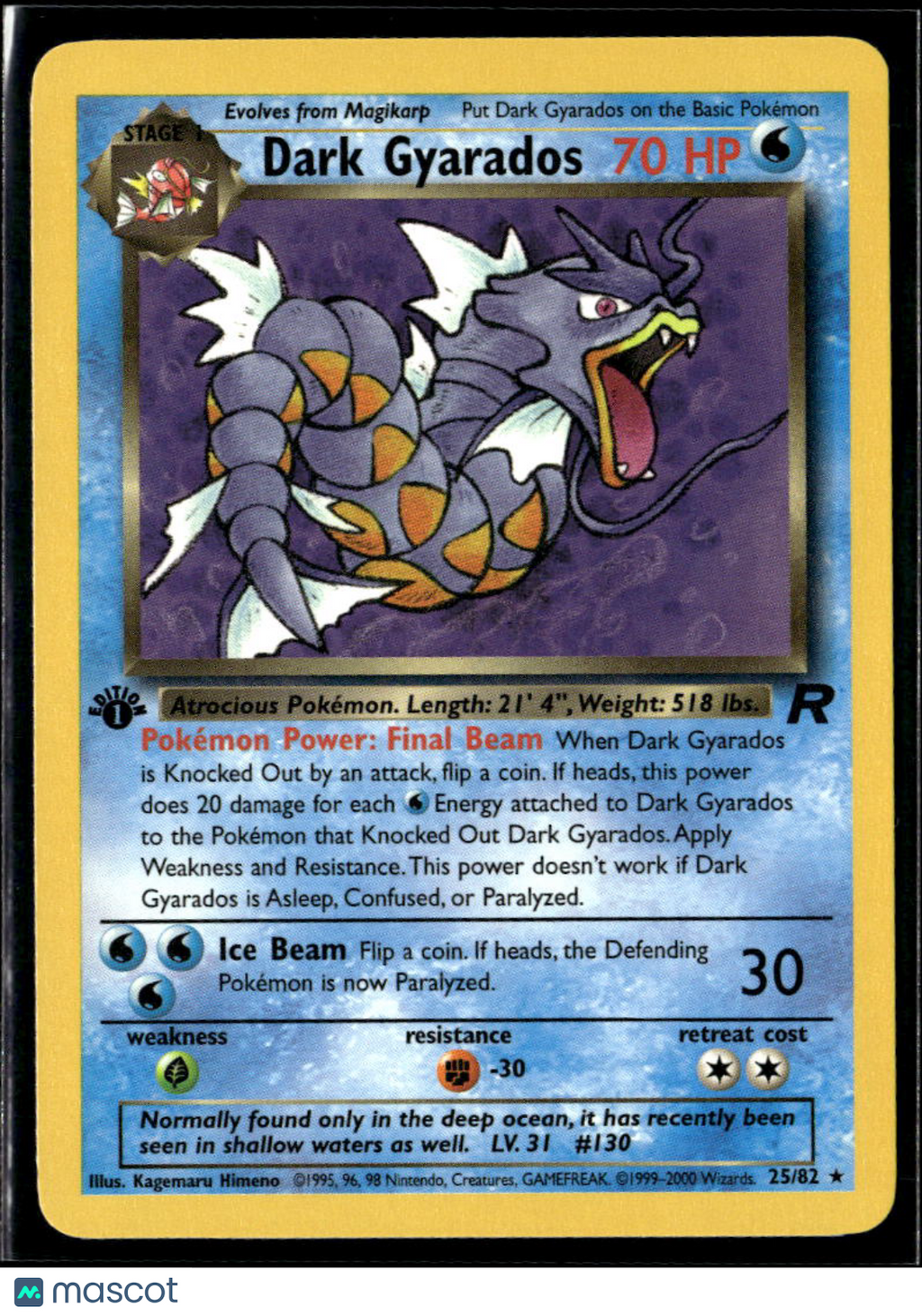 Dark Gyarados 2000 Team Rocket Rare 1st Edition #25/82