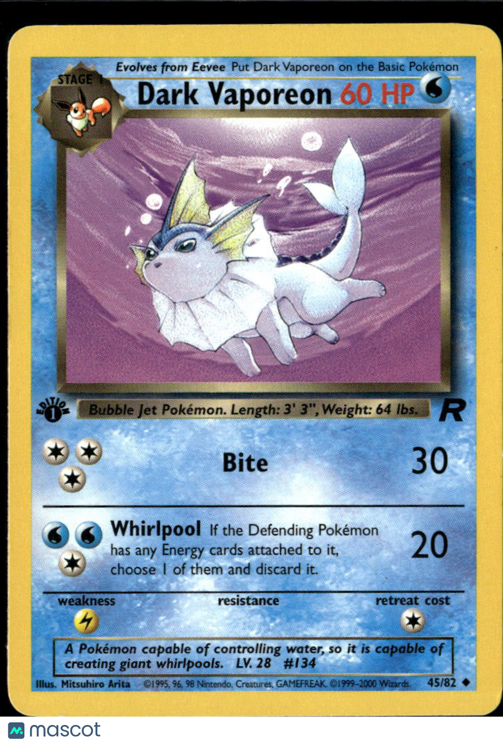 Dark Vaporeon 2000 Team Rocket Uncommon 1st Edition #45/82