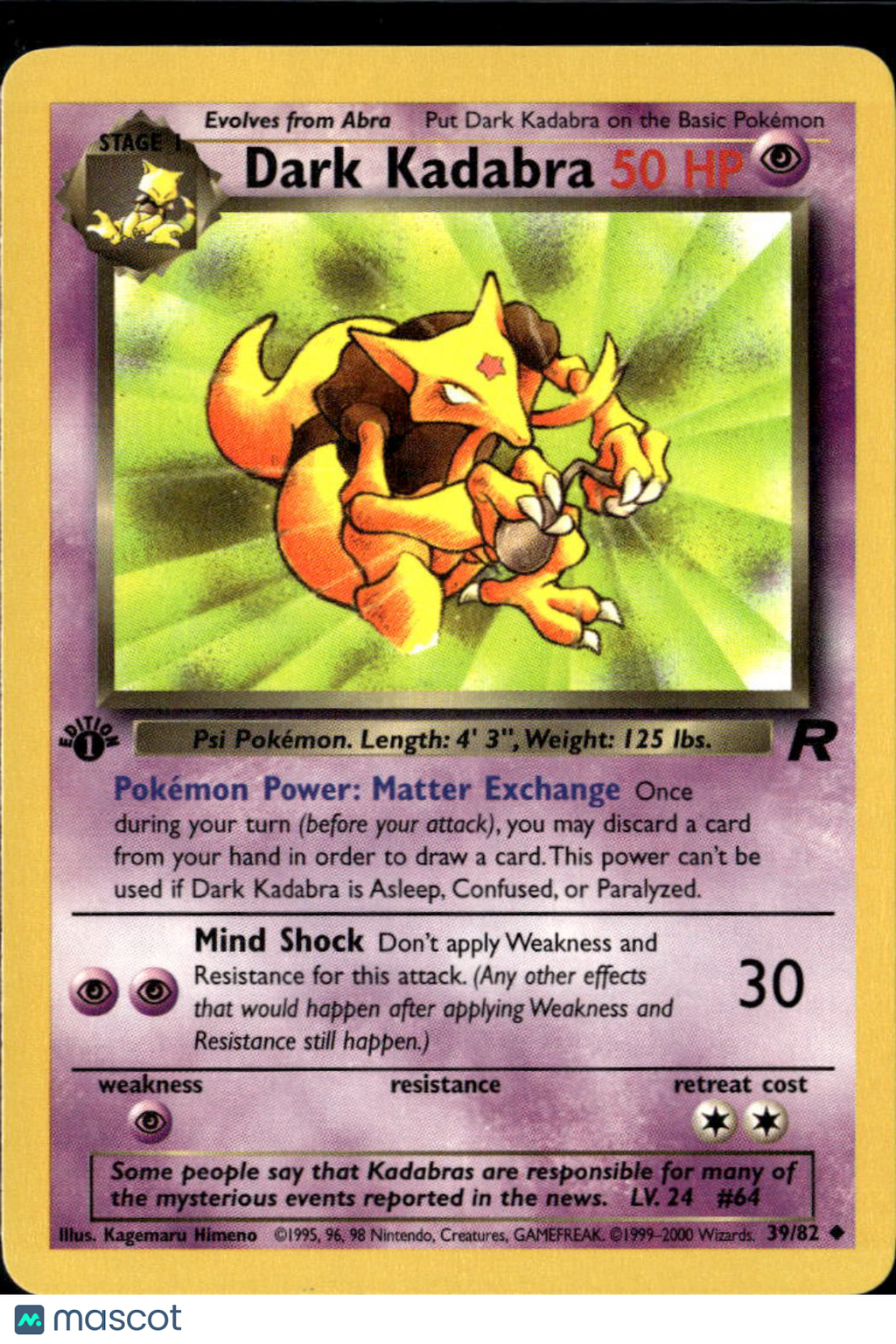 Dark Kadabra 2000 Team Rocket Uncommon 1st Edition #39/82