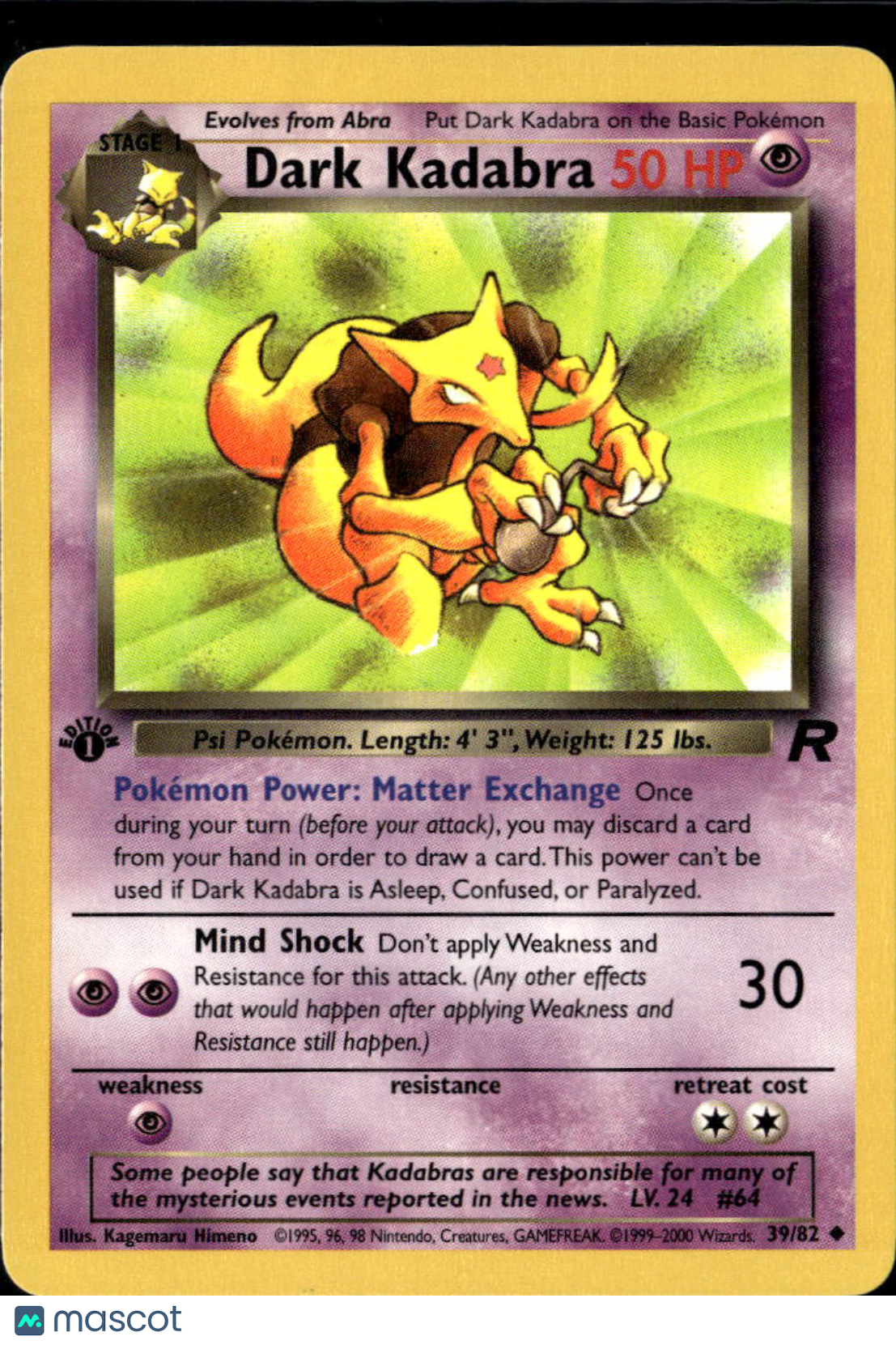 Dark Kadabra 2000 Team Rocket Uncommon 1st Edition #39/82