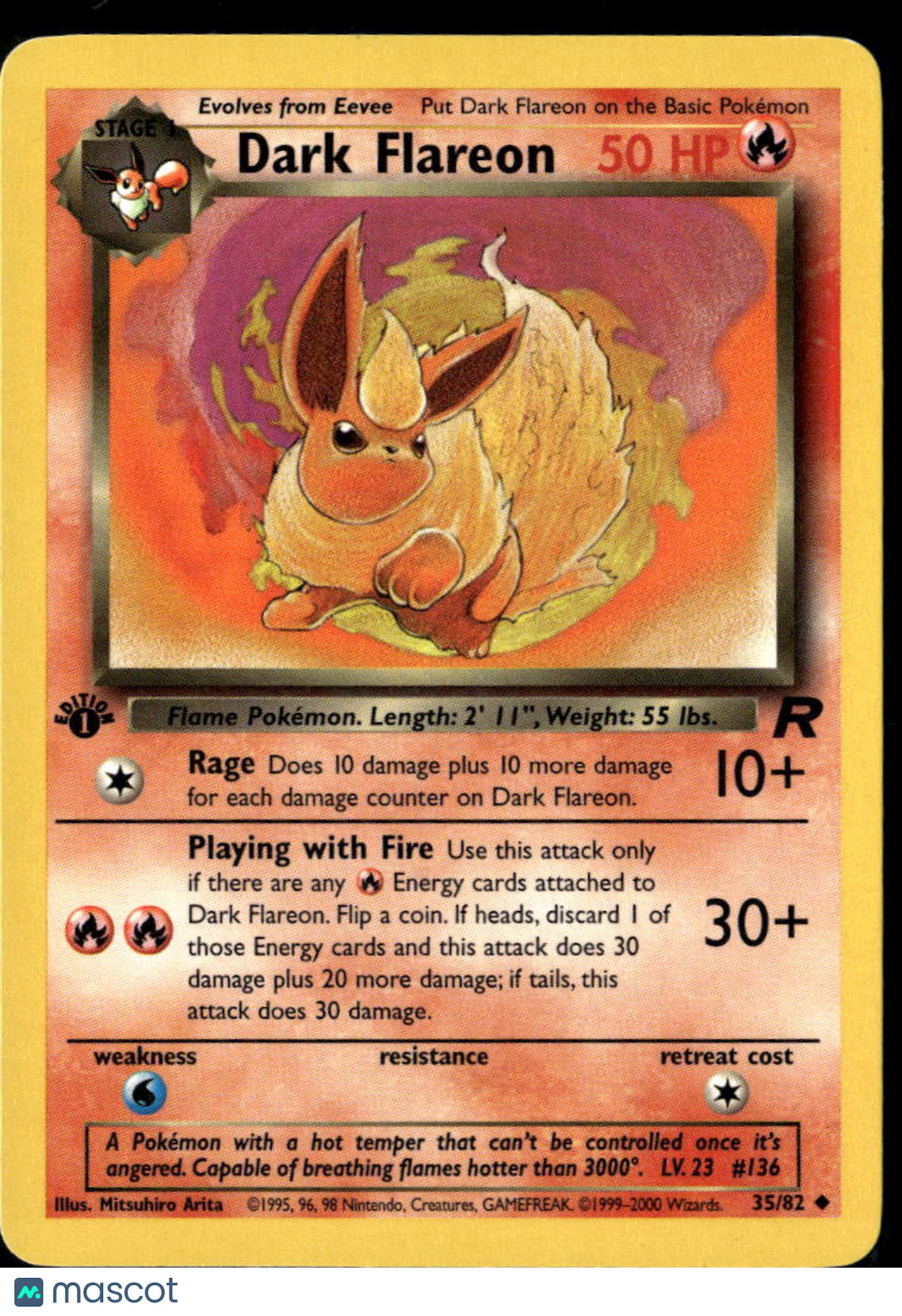 Dark Flareon 2000 Team Rocket Uncommon 1st Edition #35/82