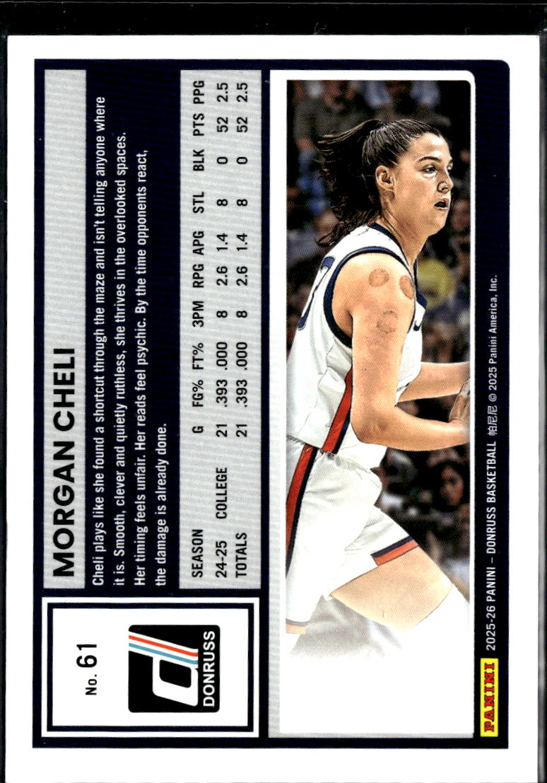 Morgan Cheli 2025 Donruss Rated Prospect Rookie RC Yellow Uconn 6/99