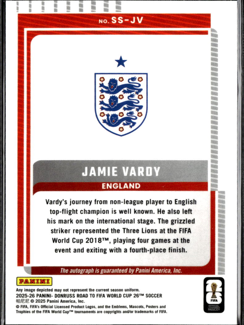 Jamie Vardy 2025 Donruss Road to FIFA World Cup Auto Autograph England