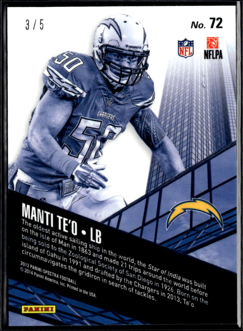 Manti Te'o 2014 Spectra City Limits Green Prizm Rookie RC SSP 3/5 SD Chargers