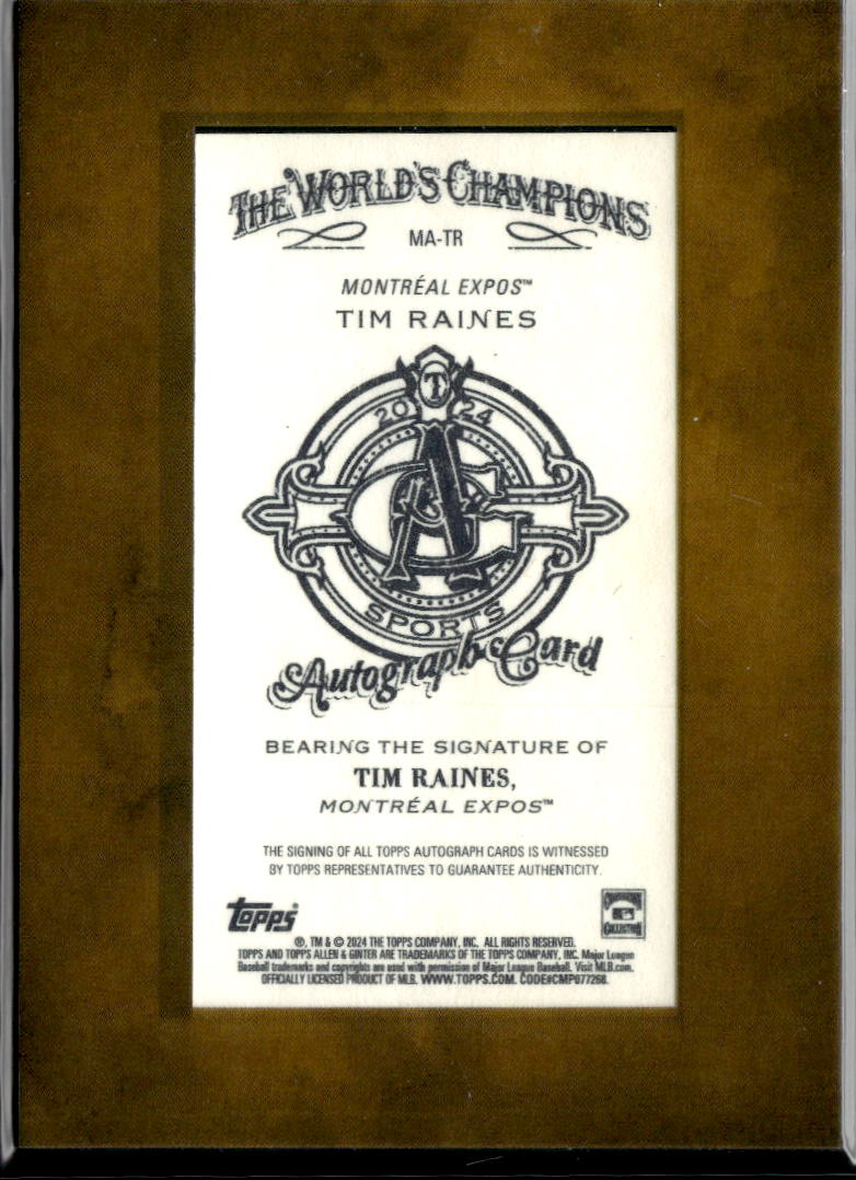 Tim Raines 2024 Topps Allen & Ginter Framed Auto Autograph Mini Montreal Expos