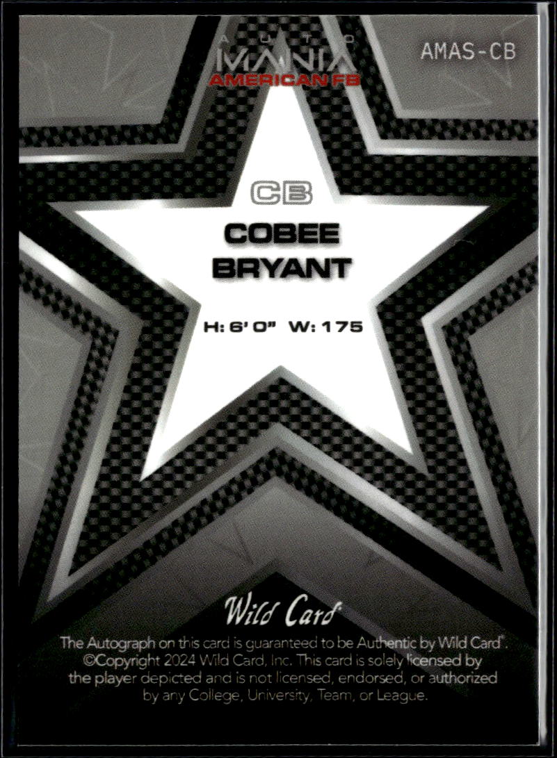 Cobee Bryant 2024 Wild Card Inscription Auto Autograph RC Kansas 15/25