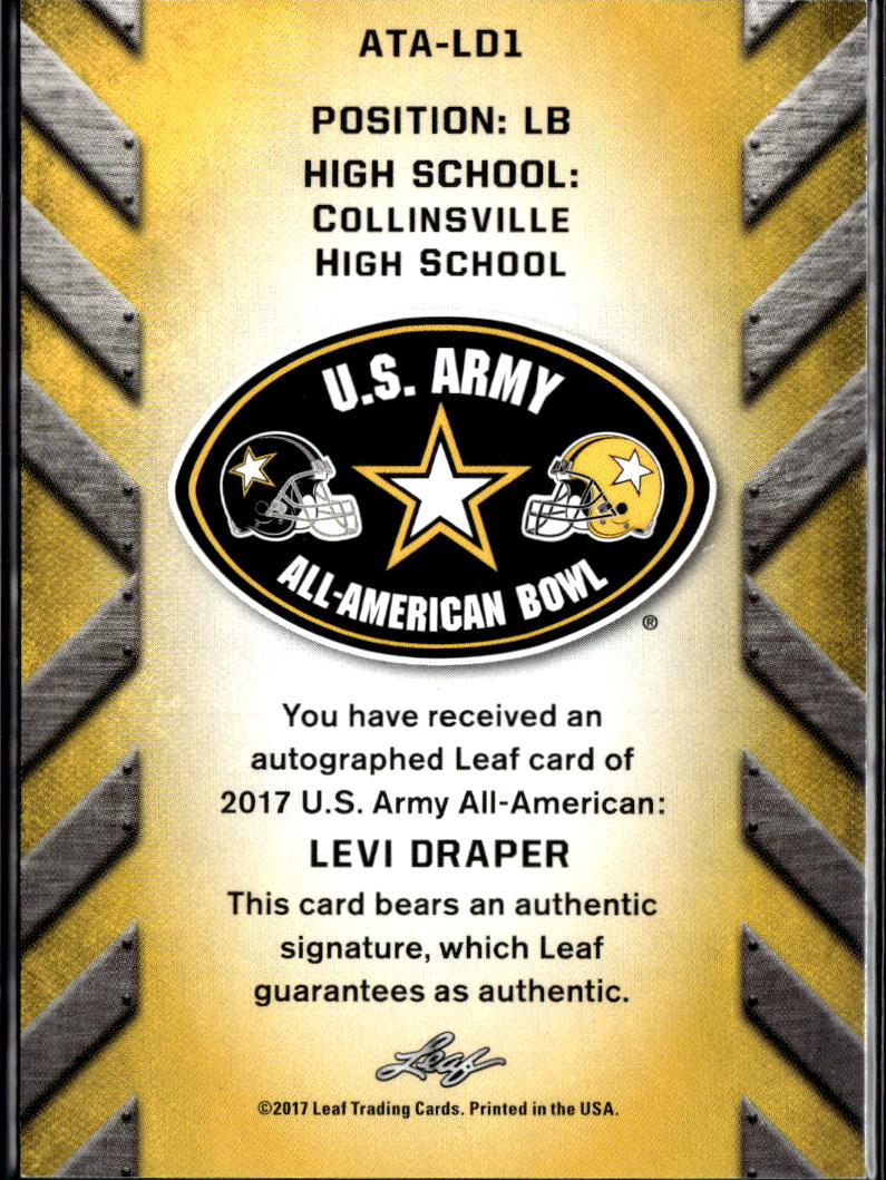 Levi Draper 2017 Leaf U.S. Army Auto Autograph Collinsville Sooners 10/25