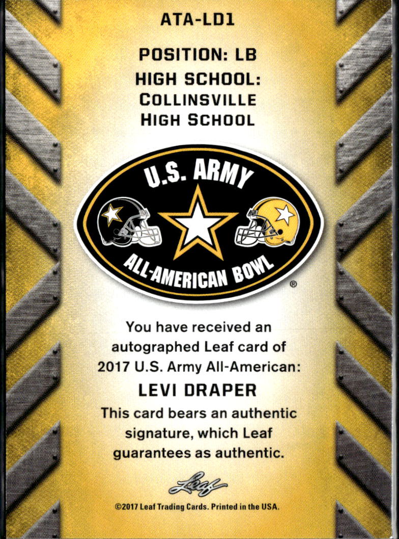 Levi Draper 2017 Leaf U.S. Army Auto Autograph Collinsville Sooners 3/10