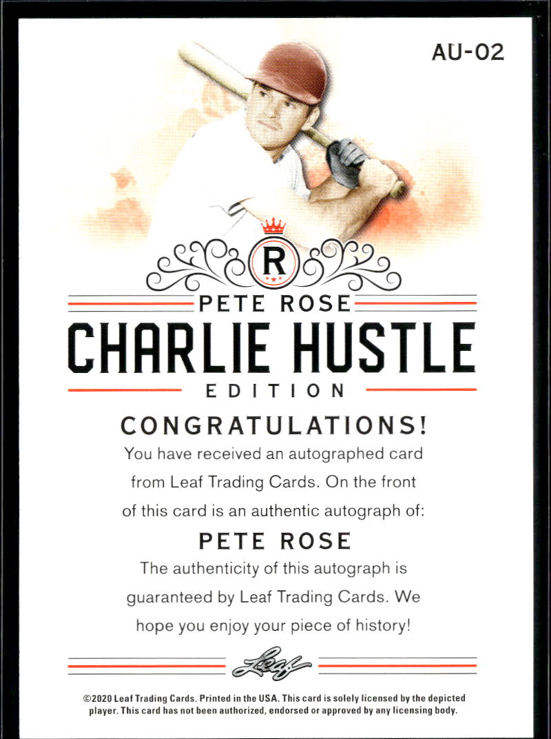 Pete Rose 2020 Leaf Charlie Hustle Auto Autograph Cincinnati Reds