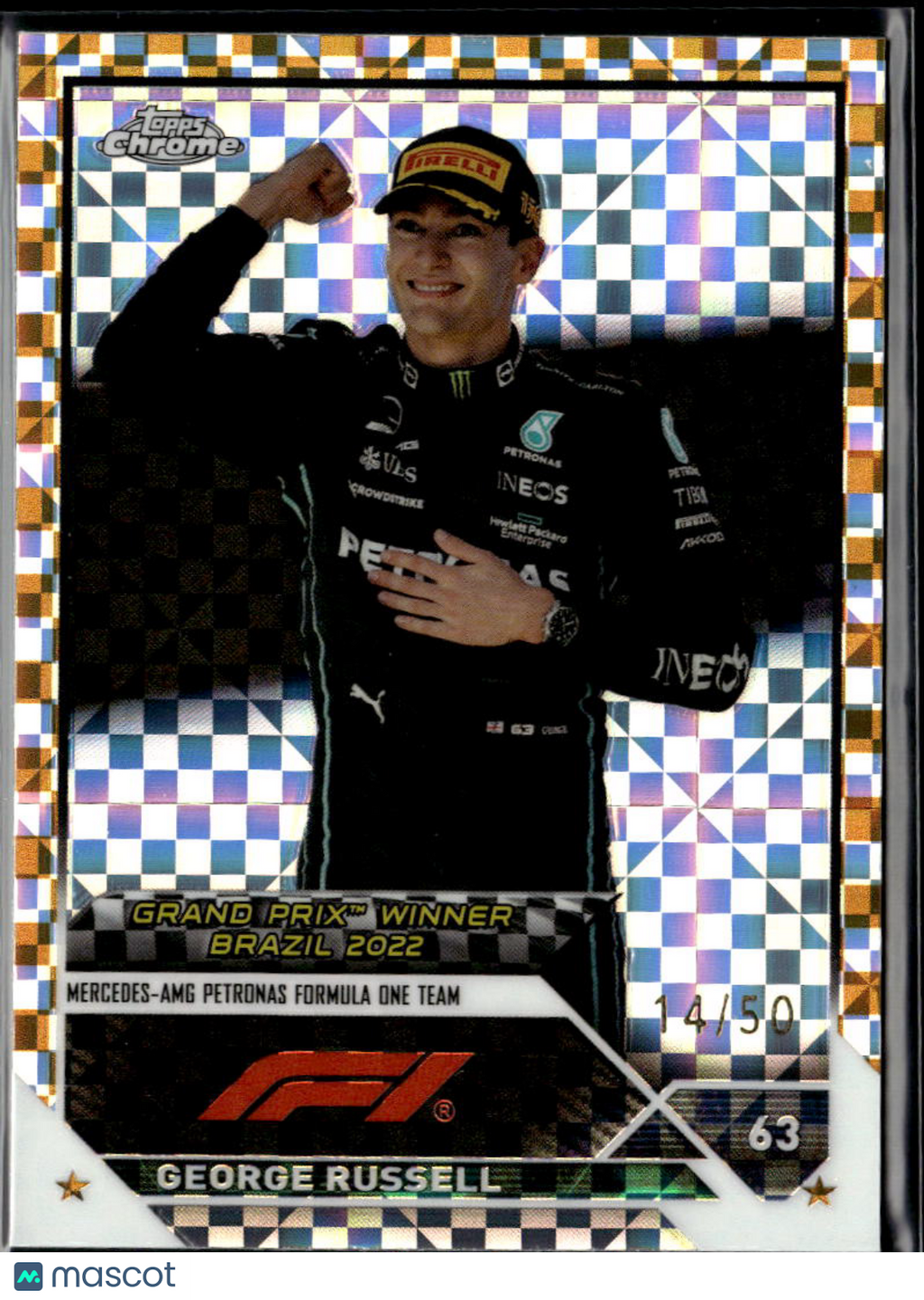 George Russell 2023 Topps Chrome Formula 1 GOLD Checkerboard Refractor 14/50