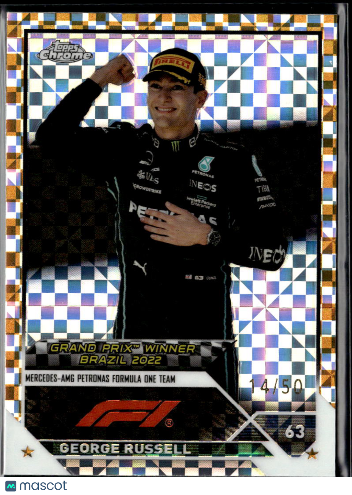 George Russell 2023 Topps Chrome Formula 1 GOLD Checkerboard Refractor 14/50