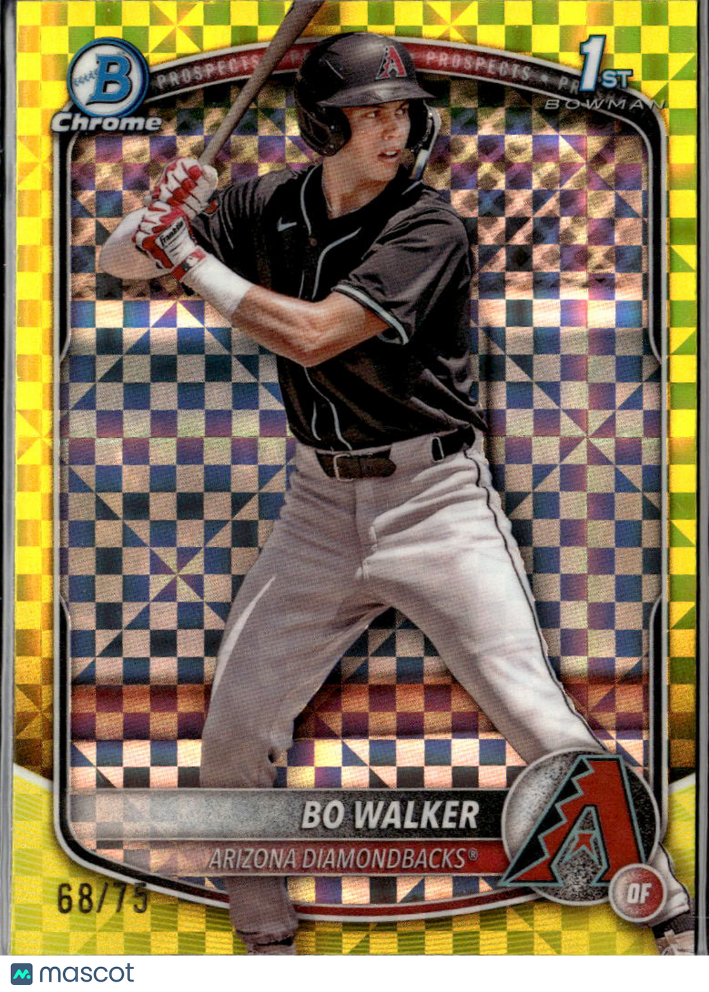 Bo Walker 2025 Bowman Chrome 1st Yellow XFractor 68/75 Arizona Diamondbacks