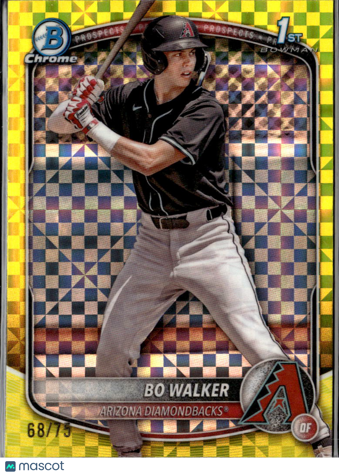 Bo Walker 2025 Bowman Chrome 1st Yellow XFractor 68/75 Arizona Diamondbacks