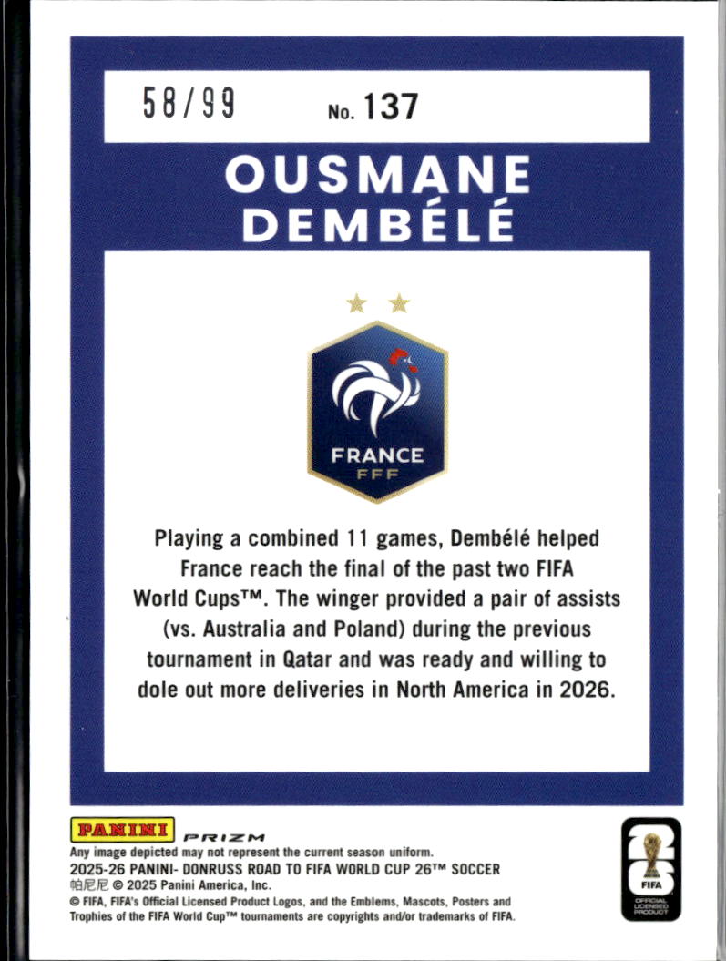 Ousmane Dembele 2025 Optic Road to FIFA World Cup Orange Prizm 58/99 France