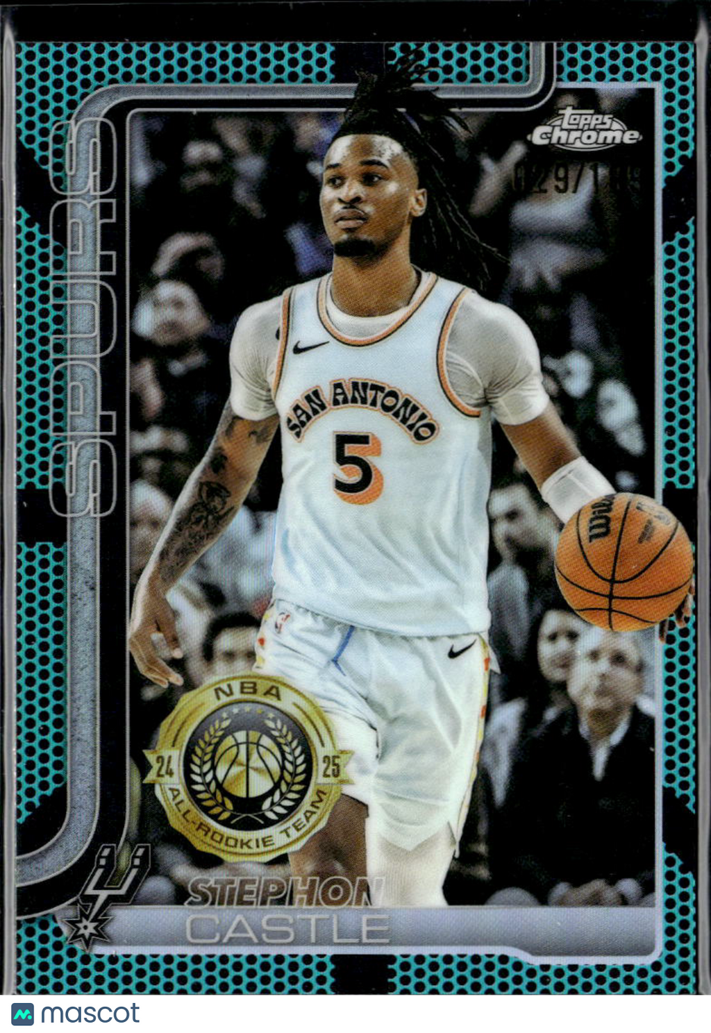 Stephon Castle 2025 Topps Chrome Aqua Basketball Refractor 28/199 Spurs