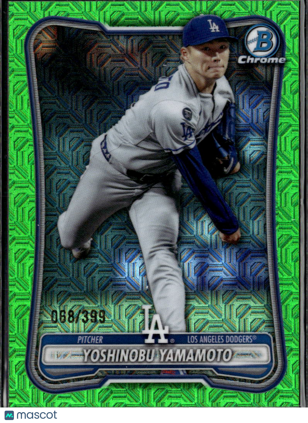 Yoshinobu Yamamoto 2026 Bowman Chrome Lime Green Refractor 68/399 LA Dodgers