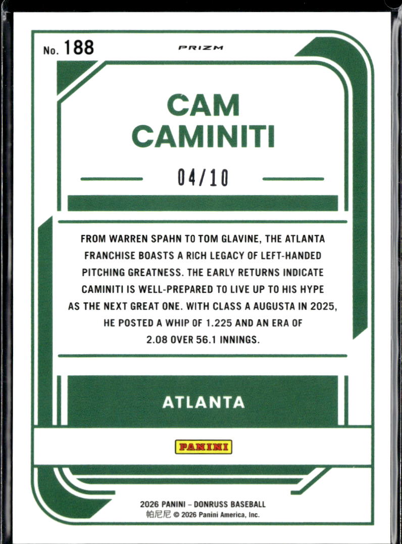 Cam Caminiti 2026 Optic Rated Rookie RC GOLD Prizm 4/10 Atlanta Braves