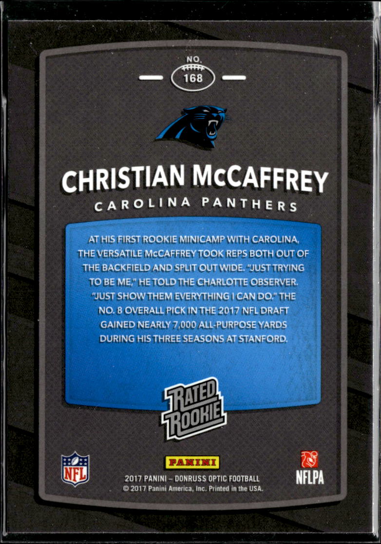 Christian McCaffrey 2017 Optic Rated Rookie RC #168 Carolina Panthers