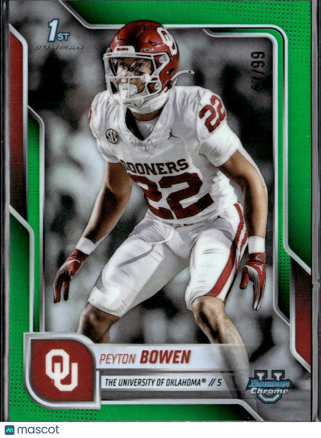 Peyton Bowen 2025 Bowman Chrome 1st Green Refractor RC 47/99 Oklahoma Sooners