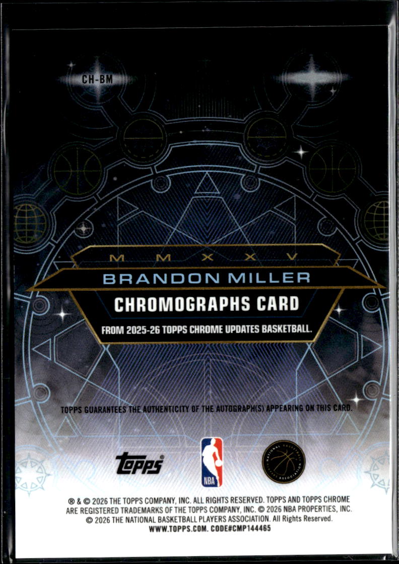 Brandon Miller 2026 Topps Chrome Auto Autograph Charlotte Hornets
