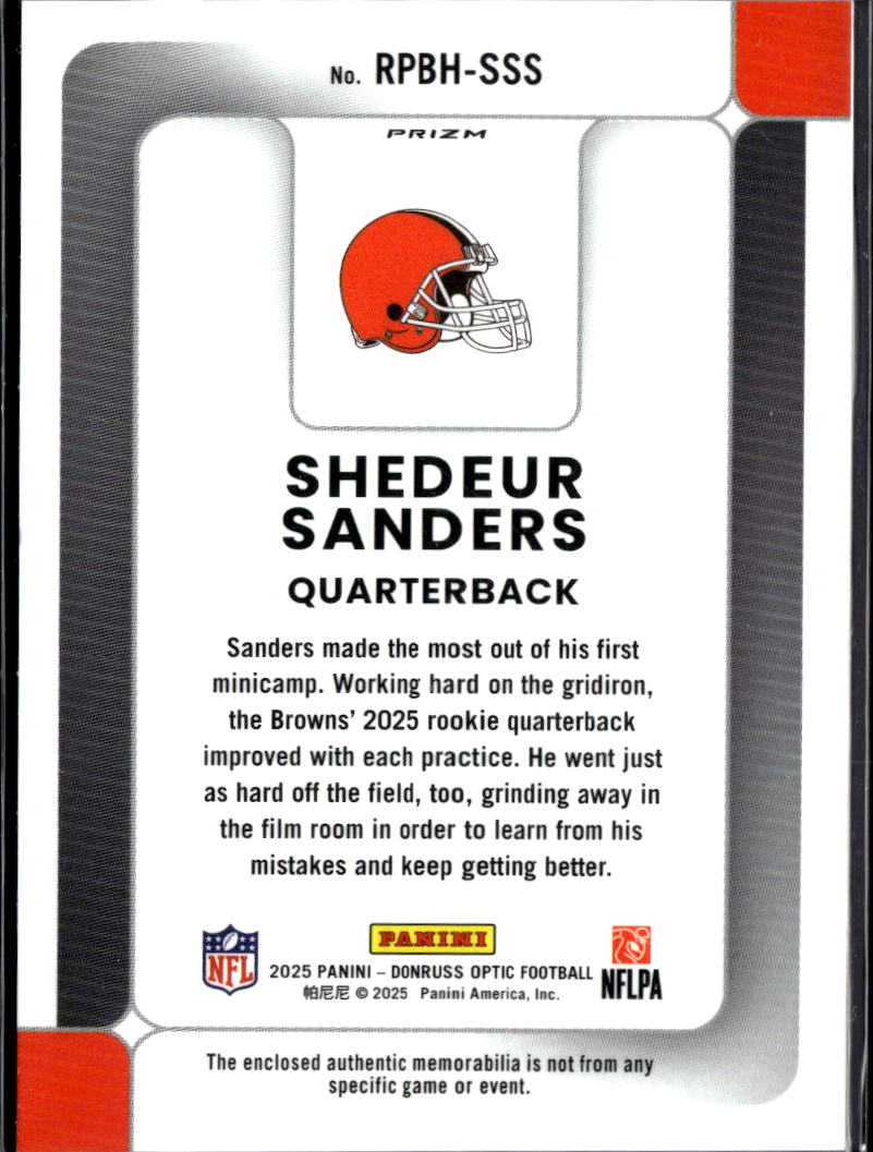 Shedeur Sanders 2025 Optic Blue Jersey Patch Rookie RC Cleveland Browns