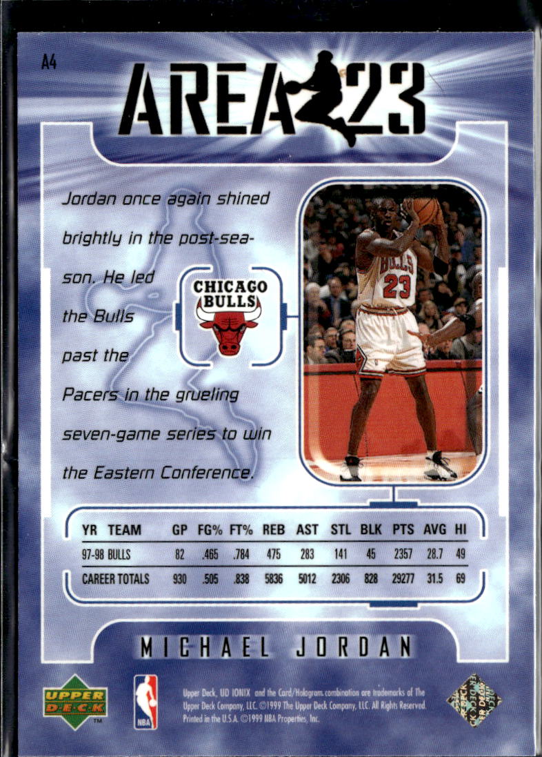 Michael Jordan 1999 Upper Deck Ionix Area 23 #A4 Chicago Bulls
