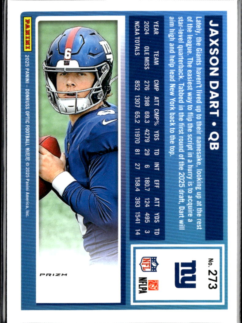Jaxson Dart 2025 Optic Rated Rookie 100 Emoji SSP RC #273 New York Giants