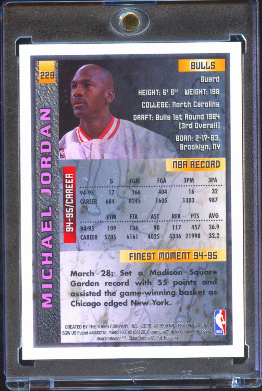 Michael Jordan 1996 Topps Finest Card #229 Chicago Bulls