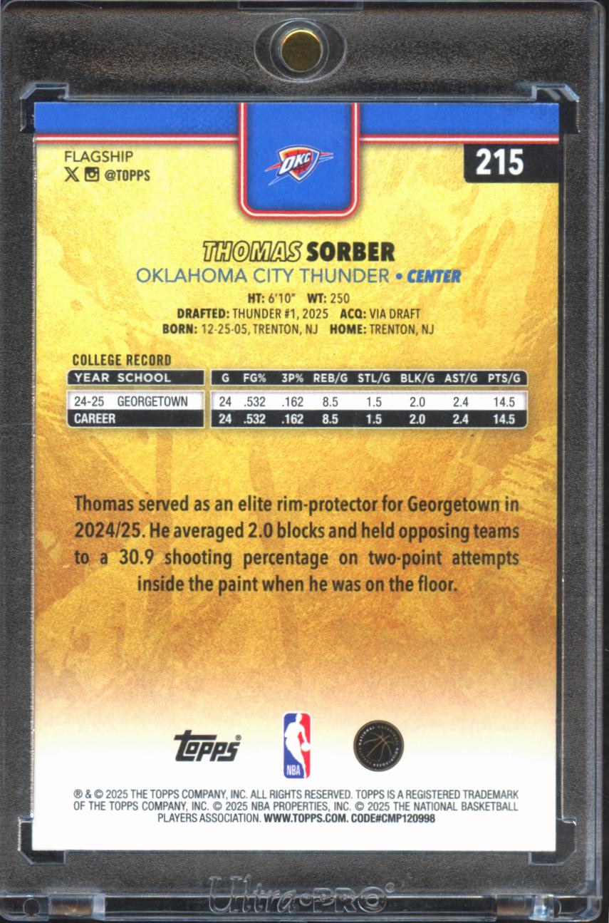 Thomas Sorber 2025 Topps Golden Mirror SSP Rookie RC #215 Oklahoma City Thunder