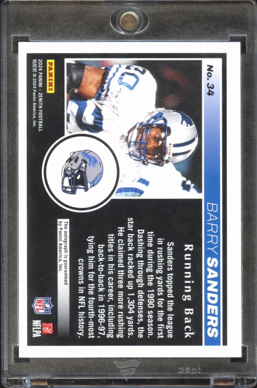 Barry Sanders 2024 Zenith Blue Auto Autograph 14/25 Detroit Lions