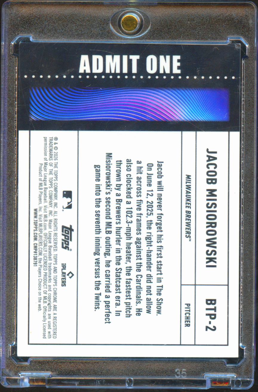 Jacob Misiorowski 2026 Topps Chrome Big Ticket RC Orange Refractor 19/25 Brewers