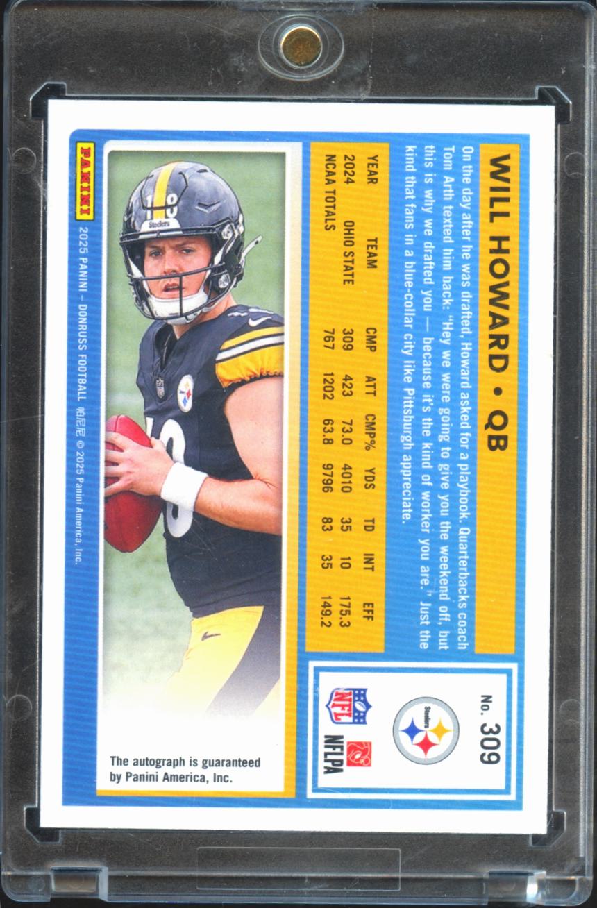 Will Howard 2025 Donruss Rated Rookie Auto Autograph BLUE 105/150 Steelers