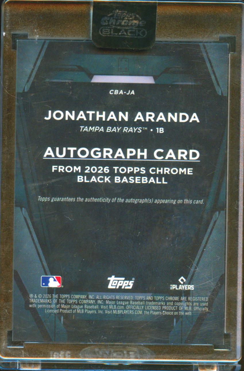Jonathan Aranda 2026 Topps Chrome Black Auto Autograph 50/75 Tampa Bay Rays