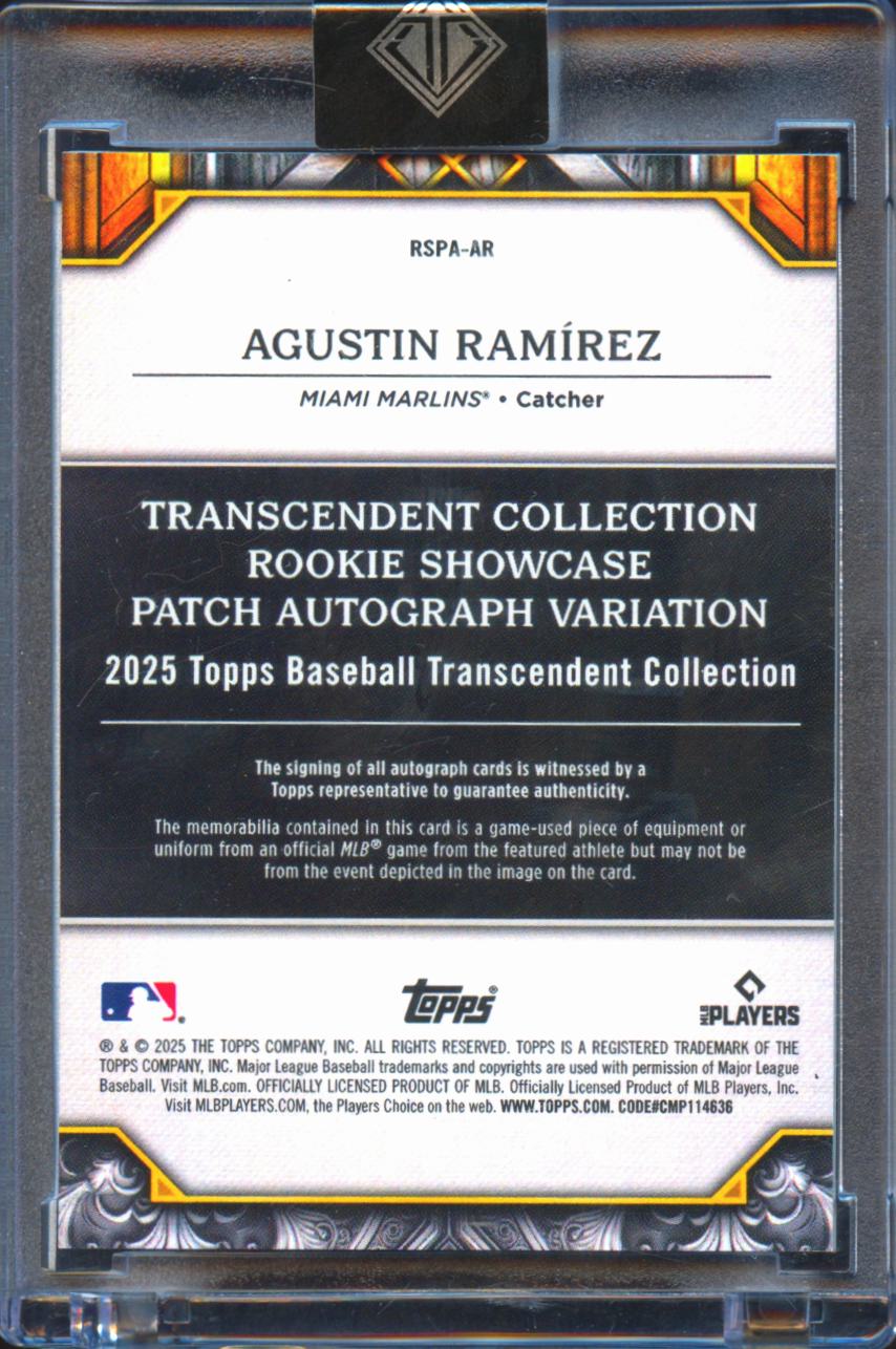 Agustin Ramírez 2025 Topps Transcendent Auto Autograph Patch 6/10 Miami Marlins