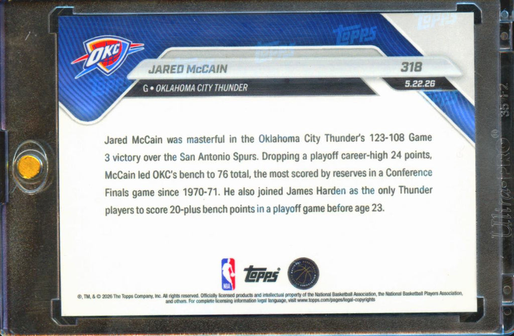 Jared McCain 2026 Topps Now Career Night BLACK 9/10 #318 Oklahoma City Thunder