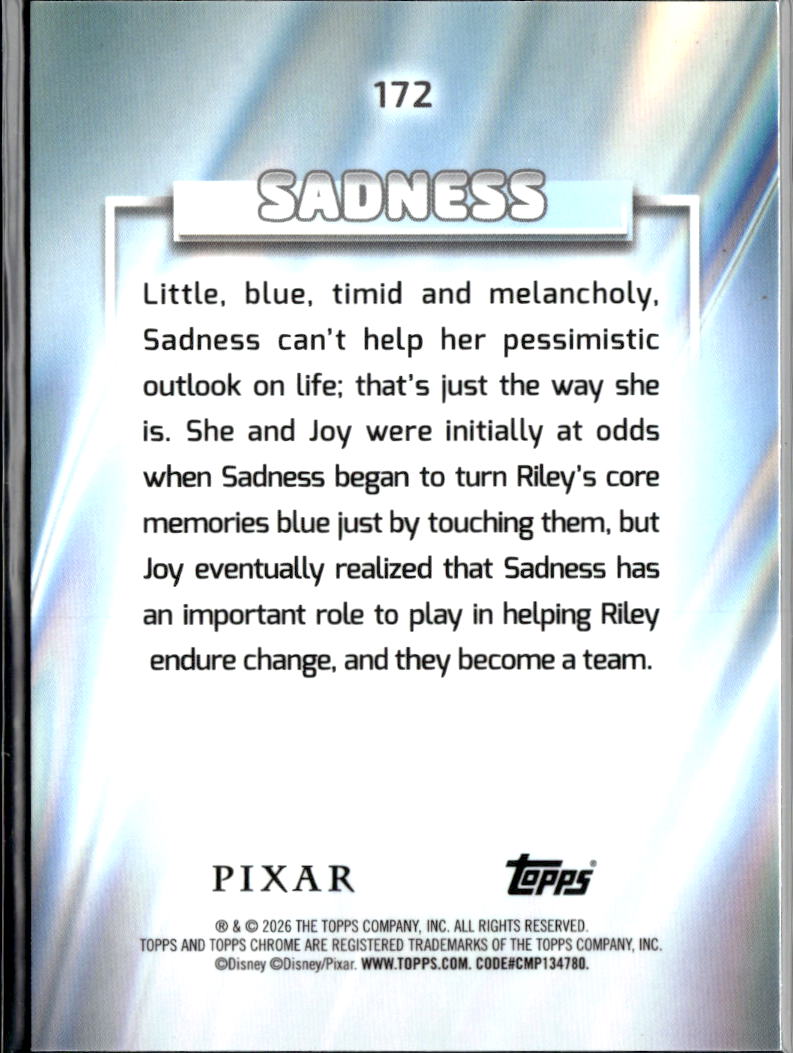 Sadness 2026 Topps Chrome Pixar Pink Refractor 85/250 #172