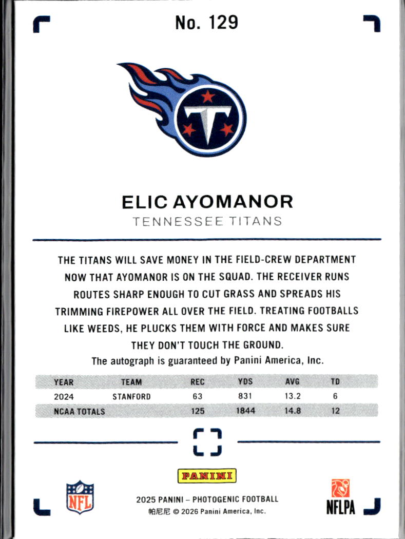 Elic Ayomanor 2025 Photogenic Ink Red Auto Autograph RC Rookie Tennessee Titans