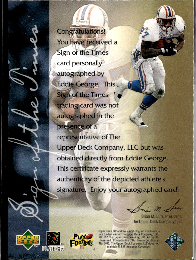 Eddie George 1997 SP Authentic Sign of the Times Auto Autograph Houston Oilers