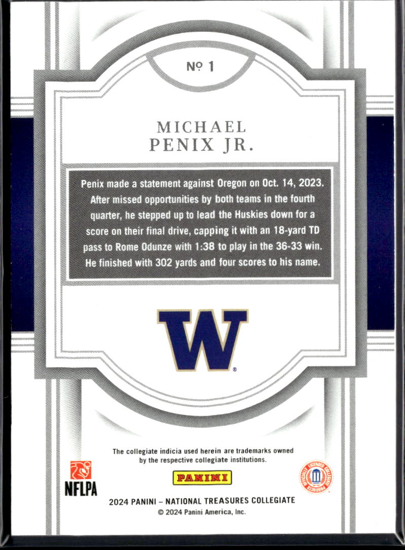 Michael Penix Jr. 2024 National Treasures Rookie RC Purple 20/75 Huskies