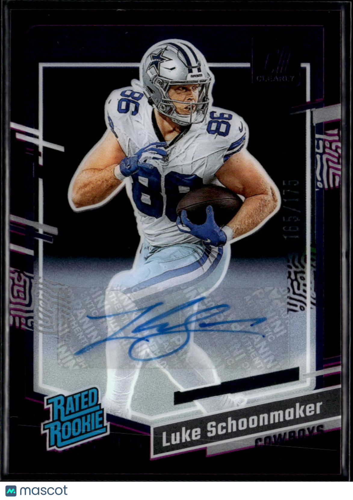 Luke Schoonmaker 2023 Clearly Donruss Auto Autograph RC 165/175 Dallas Cowboys