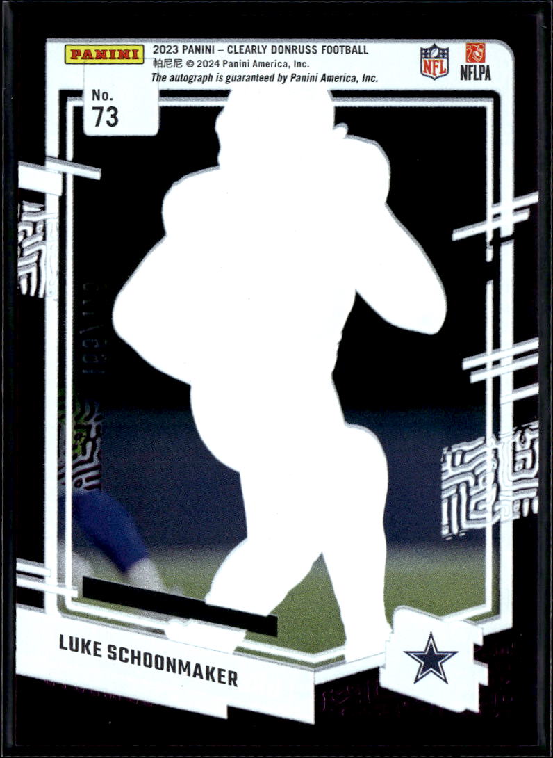 Luke Schoonmaker 2023 Clearly Donruss Auto Autograph RC 165/175 Dallas Cowboys