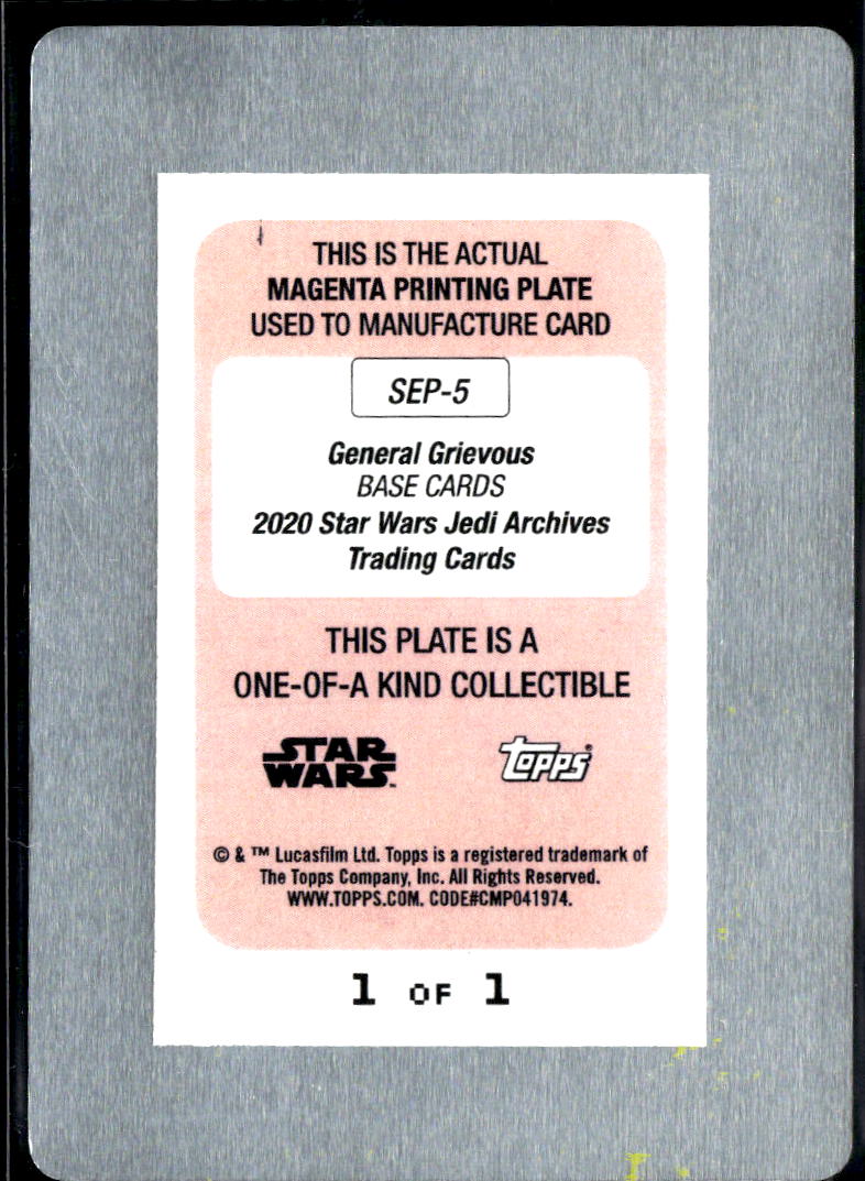 General Grievous 2020 Topps Star Wars Jedi Archives Printing Plate 1/1 #SEP-5