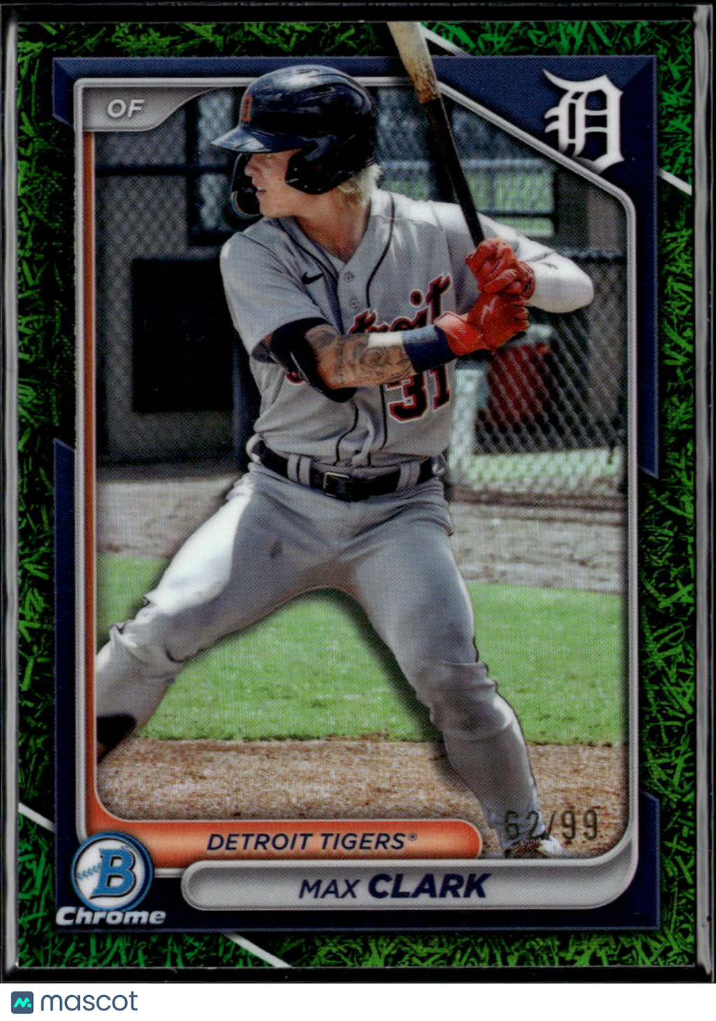 Max Clark 2024 Bowman Chrome Grass Green Refractor 62/99 Detroit Tigers